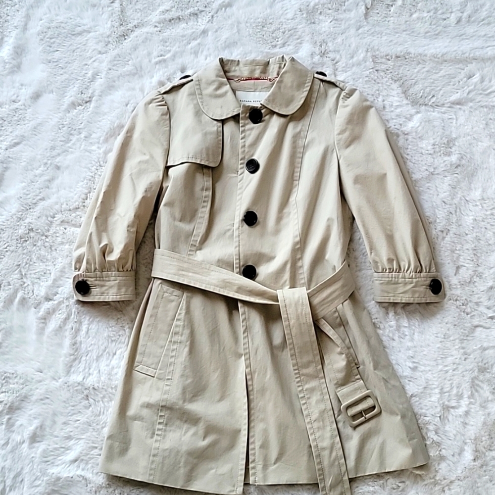 Banana Republic Tan Khaki 3/4 Sleeve Trench Coat Jacket